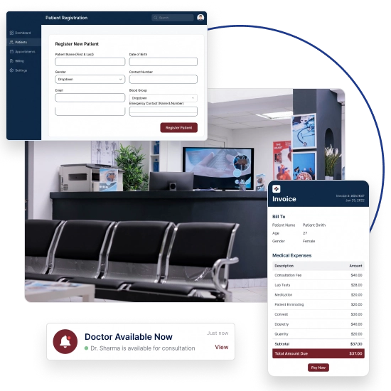 Manage patient registration, appointments, billing, and front office tasks with BackBone HMS.