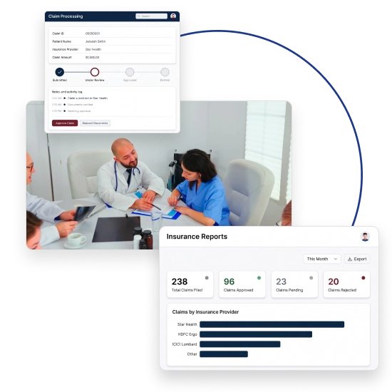 Manage hospital insurance claims and approvals with BackBone HMS for faster claim processing.