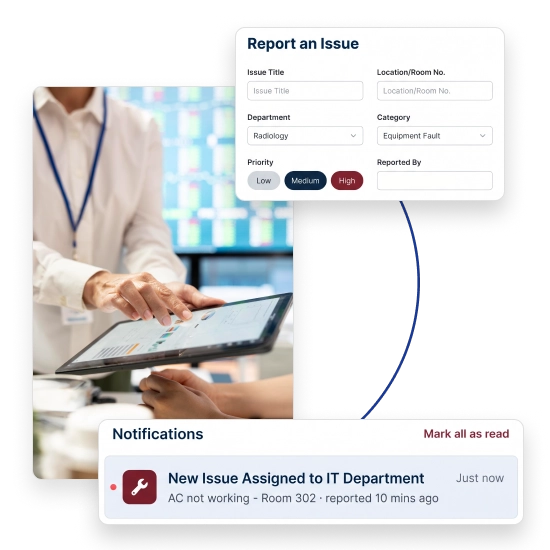 Track and resolve hospital issues with BackBone HMS for faster response and efficient management.