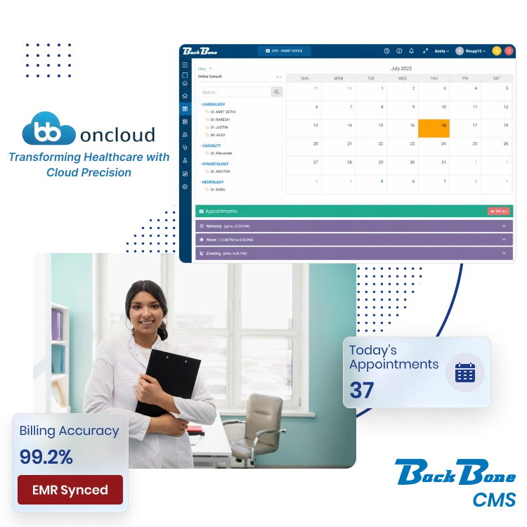 Manage clinic operations with BackBone HMS for appointments, billing, EMR, and patient records.