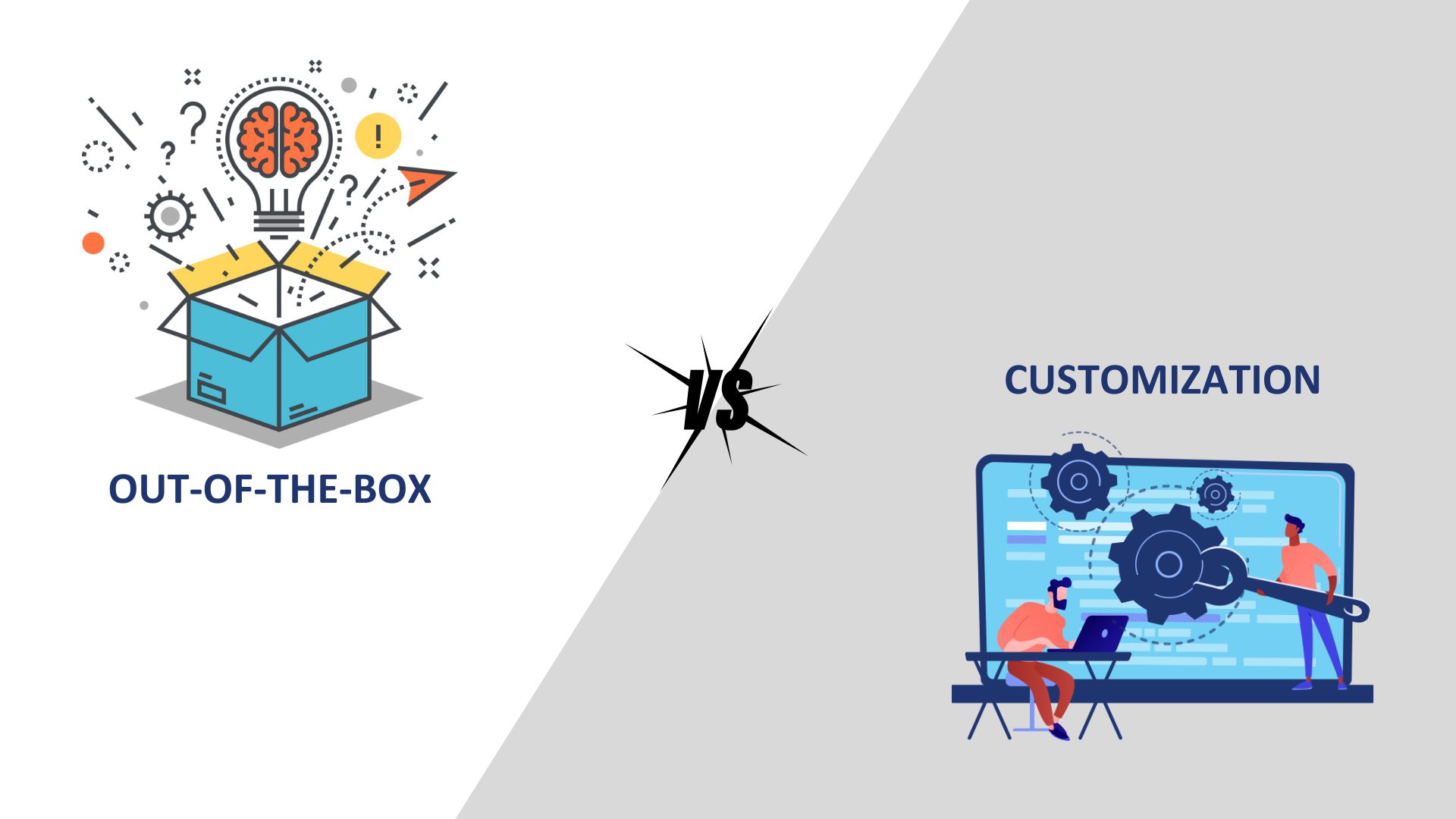 An illustration showcasing the concept of customizing the Best HIMS versus out-of-the-box solutions.
